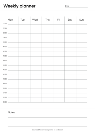 Printable Hourly Weekly Planner Template
