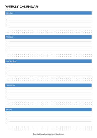 Vertical weekly calendar template