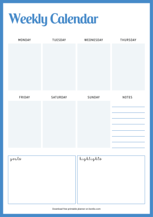 Weekly calendar template for print