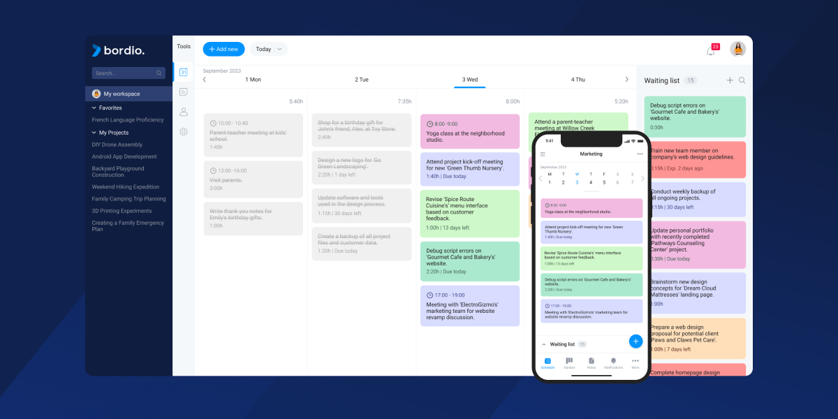 Electronic planner for planning private work to dos