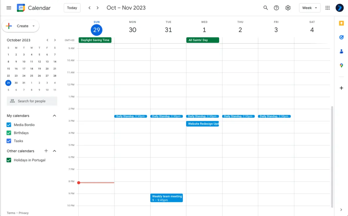 Google Calendar interface