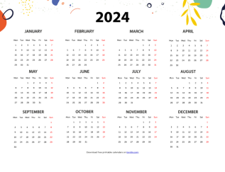 Beautiful Handy printable calendar 2024 from Monday preview