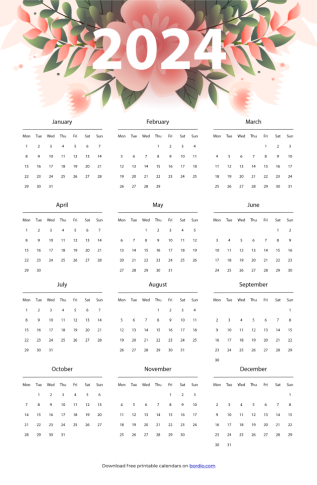 Blank 2024 Printable Calendar from Monday Preview