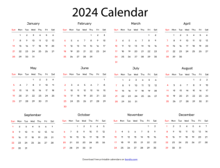 Horizontal Printable calendar 2024 from Sunday preview