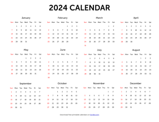 Free Printable Yearly Calendar 2024 Templates in PDF