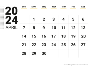 April 2024 calendar for print sunday preview