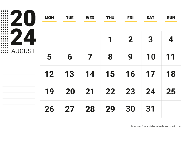 August 2024 Printable Calendar: Free Download (PDF)