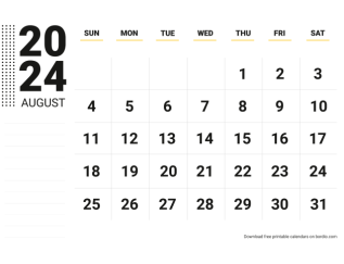August 2024 calendar for print monday