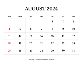 August printable calendar 2024 from sunday preview