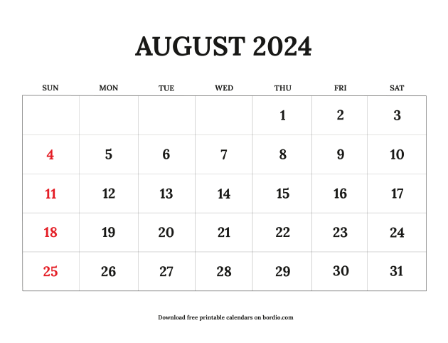 August 2024 Printable Calendar: Free Download (PDF)