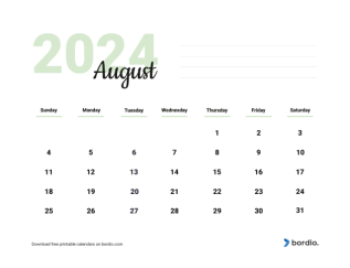 Beautiful calendar august2024 from sunday preview