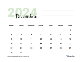 Beautiful calendar december2024 from monday preview
