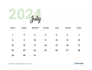 Beautiful calendar july2024 from monday preview
