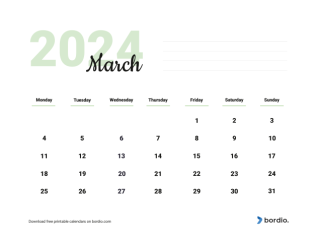 Beautiful calendar march 2024 from monday preview