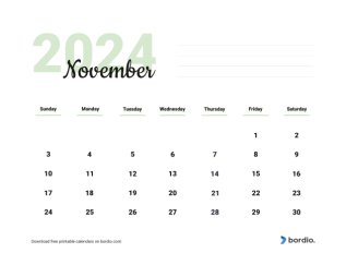 Beautiful calendar november2024 from sunday preview
