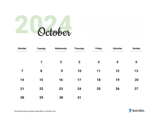 Beautiful calendar october2024 from monday preview