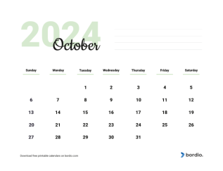 Beautiful calendar october2024 from sunday preview
