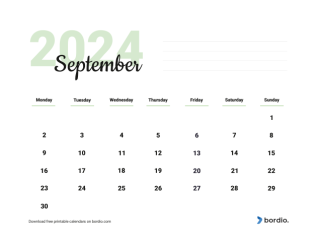 Beautiful calendar september2024 from monday preview