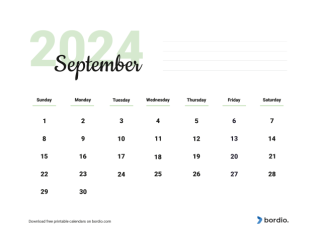 Beautiful calendar september2024 from sunday preview