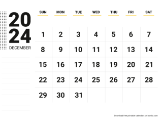 December 2024 calendar for print sunday preview