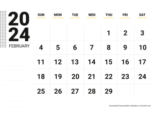 February printable calendar 2024 from monday for print preview