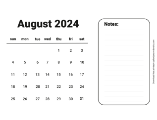 Handy calendar august 2024 from sunday preview