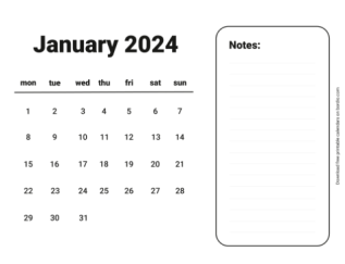 Handy calendar january 2024-from monday preview