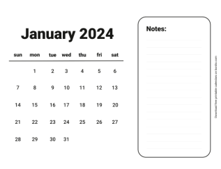 Handy calendar january 2024-from sunday preview