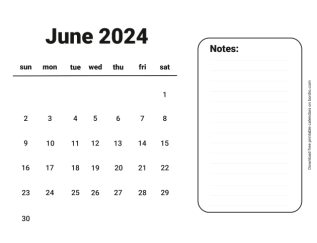 Handy calendar june 2024 from sunday preview