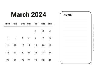 Handy calendar march 2024 from monday preview
