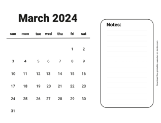Handy calendar march 2024 from sunday preview