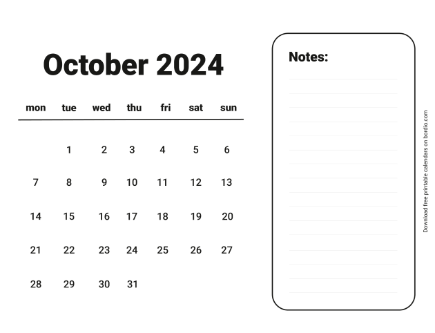 October 2024 Printable Calendar: Free Download (PDF)