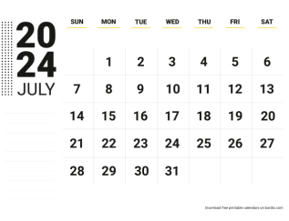 July 2024 calendar for print sunday preview