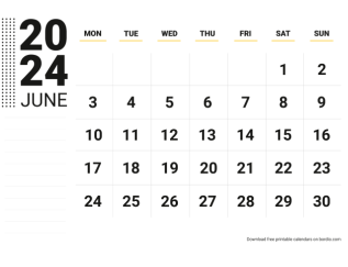 June 2024 calendar for print monday preview