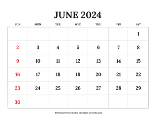June printable calendar 2024 from sunday preview