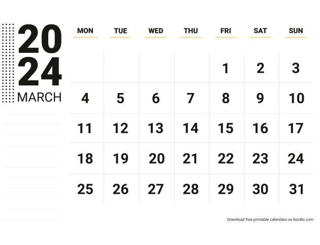 March 2024 Printable Calendar Templates: Free Download (PDF)