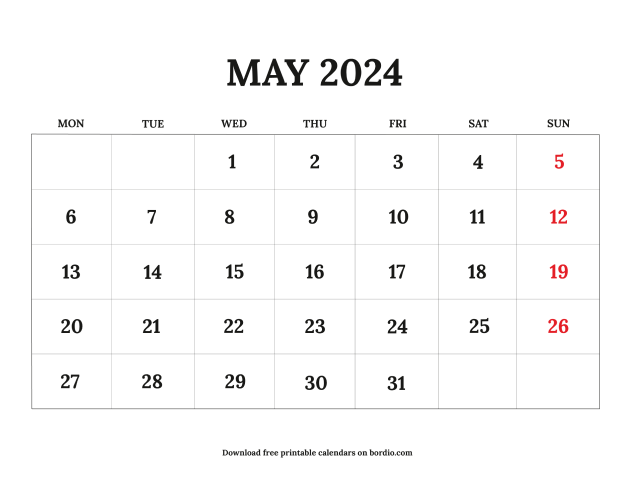 May 2024 Printable Calendar: Free Download (PDF)