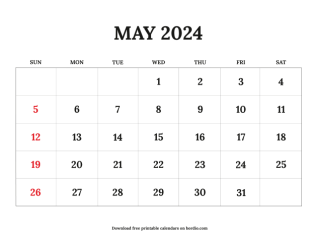 May printable calendar 2024 from sunday preview