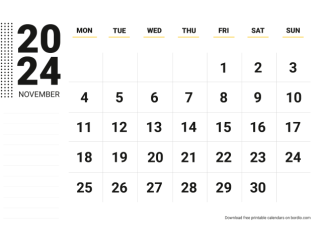 November 2024 calendar for print monday preview