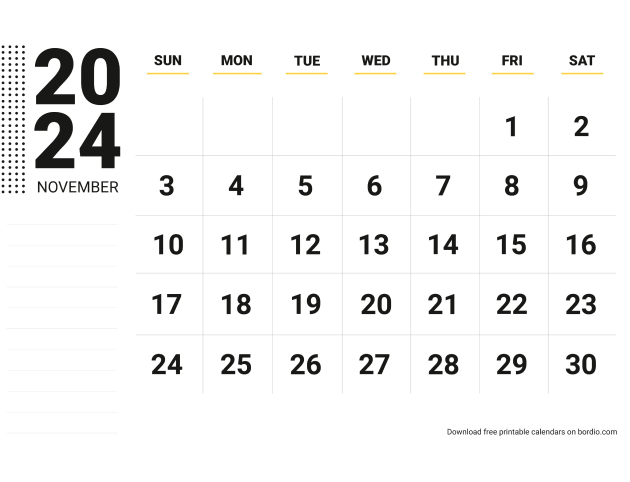 November 2024 Printable Calendar Free Download Pdf 8162
