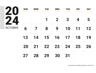 October 2024 calendar for print sunday preview
