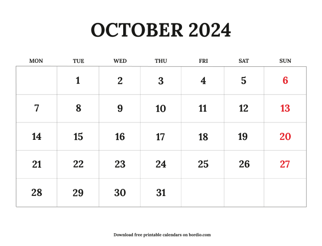 October 2024 Printable Calendar: Free Download (PDF)