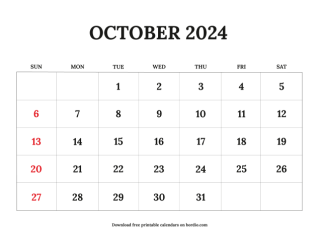 October printable calendar 2024 from sunday preview