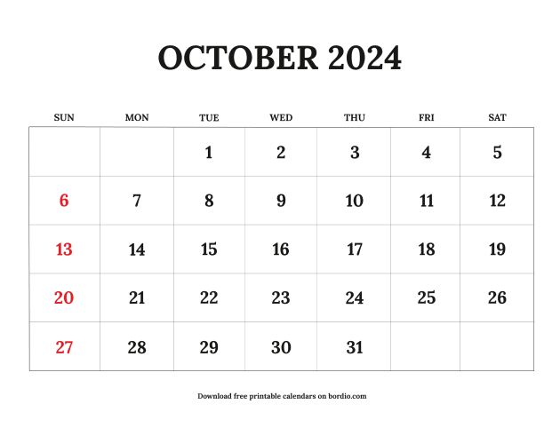 October 2024 Printable Calendar: Free Download (PDF)