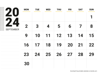 September 2024 calendar for print monday preview