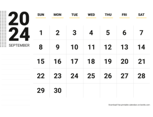 September 2024 calendar for print sunday preview