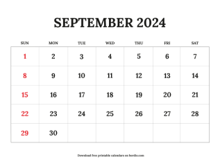 September printable calendar 2024 from sunday preview