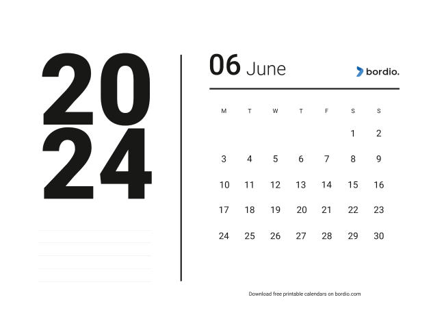 June 2024 Printable Calendar: Free Download (PDF)