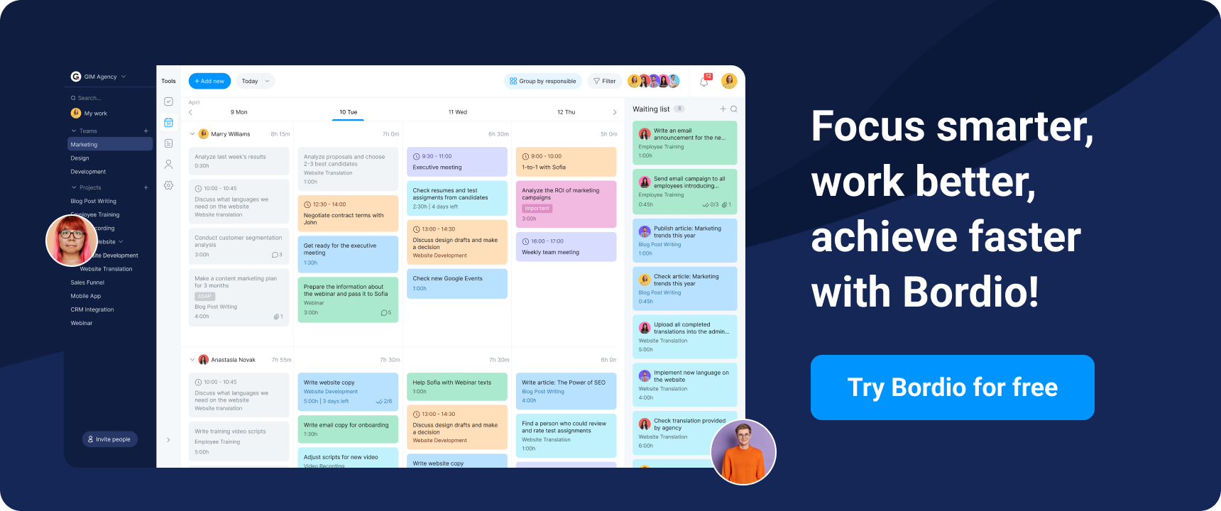 Focus smarter, work better, achieve faster with Bordio!